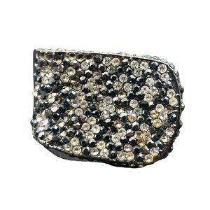 Aldo Clear Black Pave Rhinestone Statement Ring Size 4 Silver Tone
